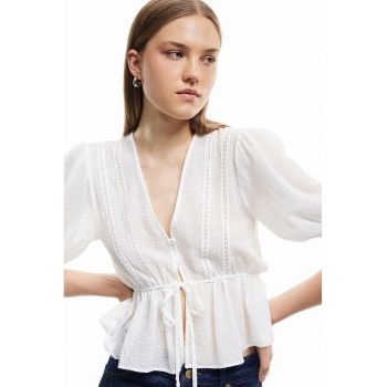 Bluza crop cu maneci bufante
