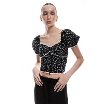 Bluza crop cu maneci bufante