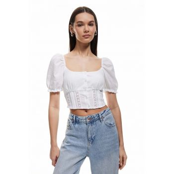 Bluza crop cu maneci cu bufante