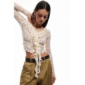 Bluza crop din dantela cu decolteu in V