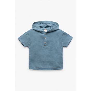 Bluza din bumbac cu maneci scurte si gluga