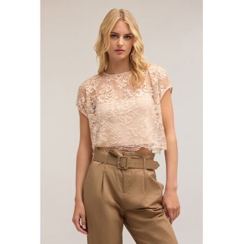 Bluza din dantela cu maneci scurte si model floral
