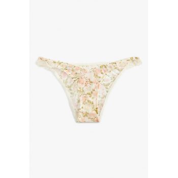 Chiloti brazilieni cu model floral si detalii din tul