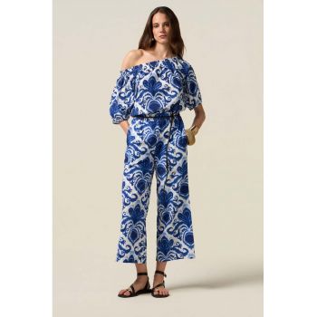 Pantaloni ampli crop cu model