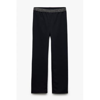 Pantaloni cu croiala dreapta - talie elastica si detaliu stralucitor