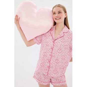 Pantaloni scurti de pijama cu snur de ajustare si model cu inimi