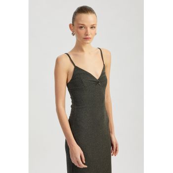 Rochie midi cambrata cu bretele inguste