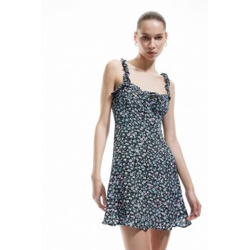 Rochie mini cu croiala in A si model floral