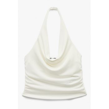 Top crop drapat cu decolteu adanc