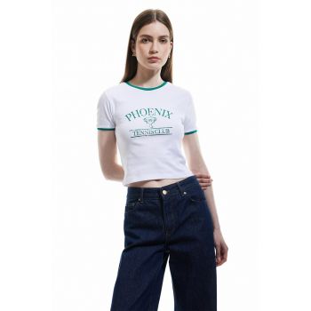 Tricou crop cu imprimeu text