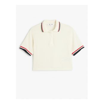 Tricou crop polo cu model texturat