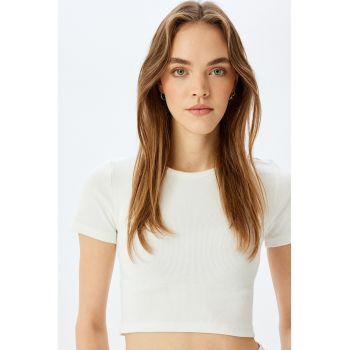 Tricou crop uni cu decolteu rotund