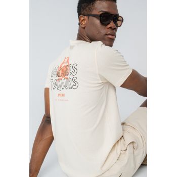 Tricou cu decolteu la baza gatului si imprimeu pe partea din spate Austin