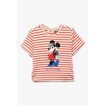 Tricou cu model in dungi si imprimeu cu Mickey Mouse