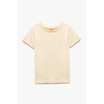 Tricou de bumbac cu decolteu la baza gatului