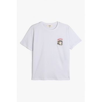 Tricou din bumbac cu broderie cu pisica