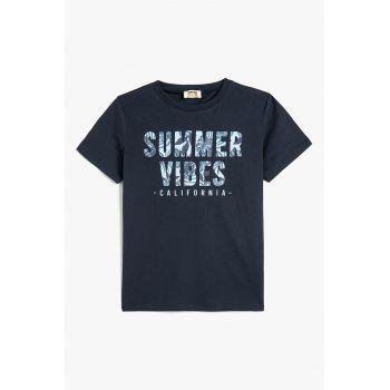 Tricou din bumbac cu imprimeu text