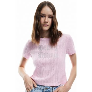 Tricou tricotat fin cu strasuri