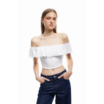 Bluza crop cu decolteu pe umeri