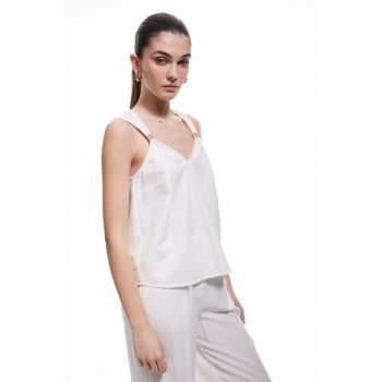 Bluza din amestec de bumbac cu decolteu in V