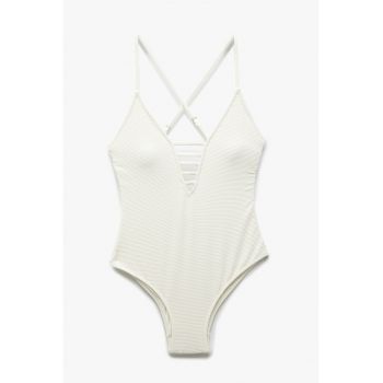 Costum de baie cu burete si decolteu in V