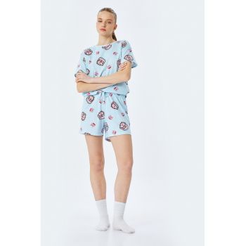 Pijama cu pantaloni scurti - cordon in talie si model