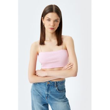 Top crop cu bretele inguste si model striat