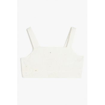 Top crop cu broderie florala