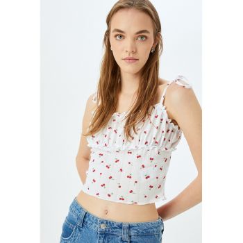 Top crop cu imprimeu - Alb - Rosu vermillion -