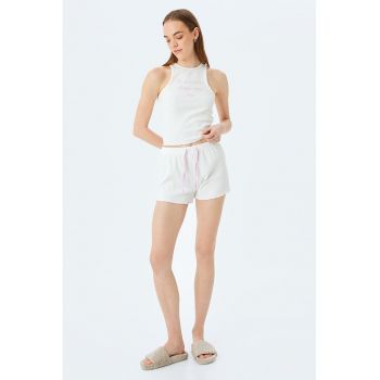 Top crop de pijama slim-fit cu text brodat si model striat