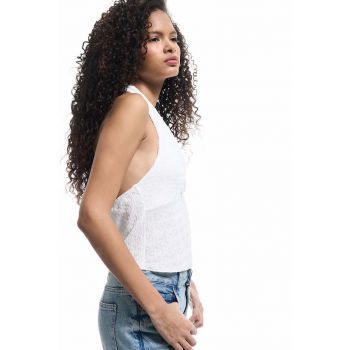 Top crop texturat cu decolteu in V