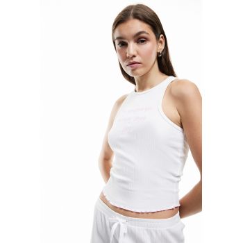 Top de pijama striat cu text brodat
