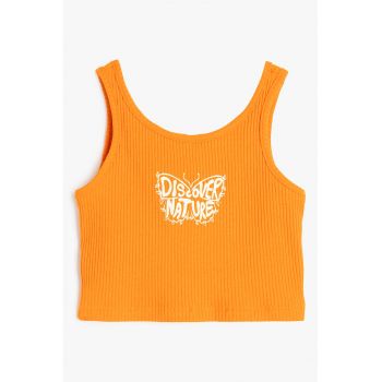 Top striat cu imprimeu grafic