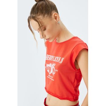 Tricou crop cu imprimeu