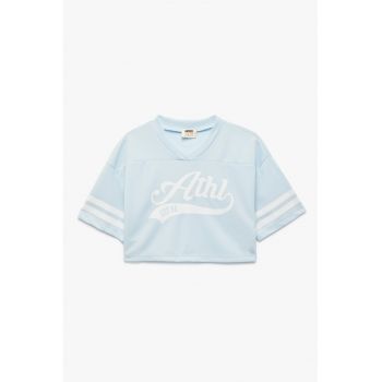 Tricou cu decolteu in V si imprimeu text