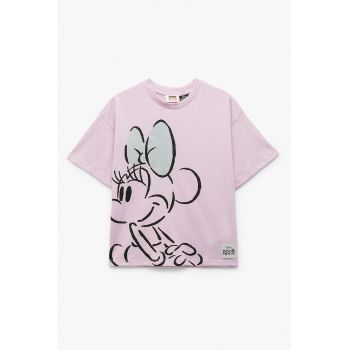Tricou cu decolteu la baza gatului si imprimeu cu desene