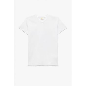 Tricou de bumbac cu decolteu in V