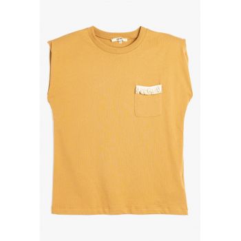 Tricou de bumbac fara maneci - Galben sofran -