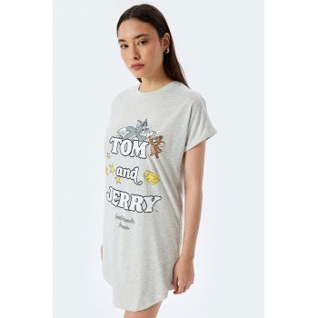 Tricou de noapte cu imprimeu Tom&Jerry - Alb - Gri deschis melange -