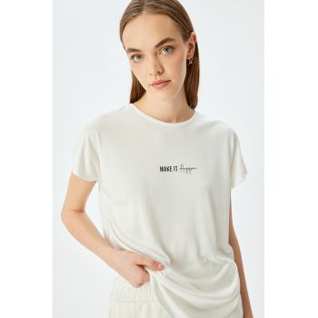 Tricou din amestec de modal cu imprimeu text
