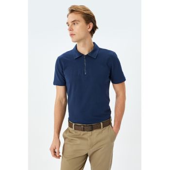 Tricou polo cu fenta cu fermoar