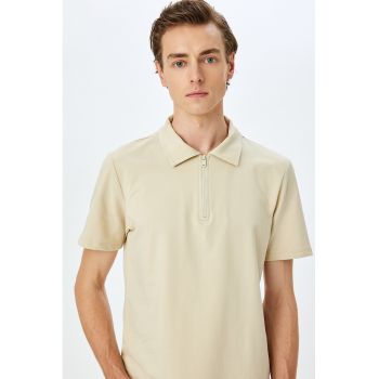 Tricou polo cu fenta cu fermoar