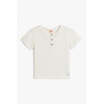Tricou uni cu fenta cu nasturi