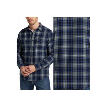 Camasa Barbati -  Clean Western - Regular Fit - Cu Nasturi - 2 Buzunare - 100% Bumbac - In Carouri - Confortabila - Eleganta - Stilata - Ideala Pentru Zi Cu Zi Si La Birou - Marimea 4XL - Albastru