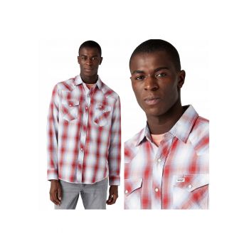Camasa Barbati -  Ls Western Shirt - Regular Fit - Capse - 2 Buzunare - Carouri - 100% Bumbac - Confortabil - Respirabil - Ideal Pentru Zi Cu Zi - Marimea M - Rosu