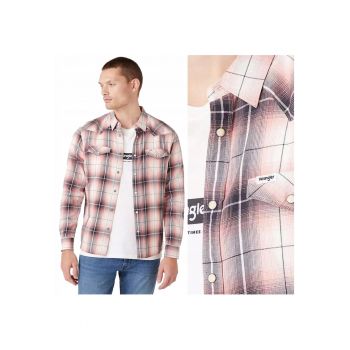 Camasa Barbati -  Ls Western Shirt - Slim Fit - Cu Nasturi - 2 Buzunare - 100% Bumbac - Eleganta - Confortabila - Ideala Pentru Zi Cu Zi - Marimea M - Roz