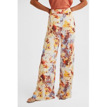 Pantaloni palazzo cu model abstract
