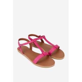 Sandale dama fuchsia din piele texturata