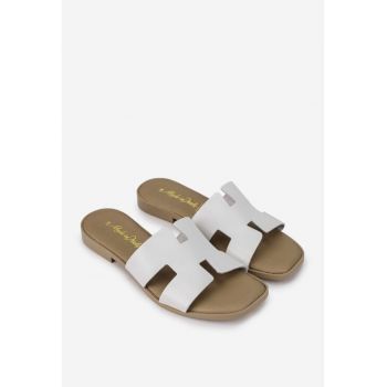 Sandale tip papuc dama din piele alba