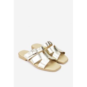 Sandale tip papuc dama din piele aurie